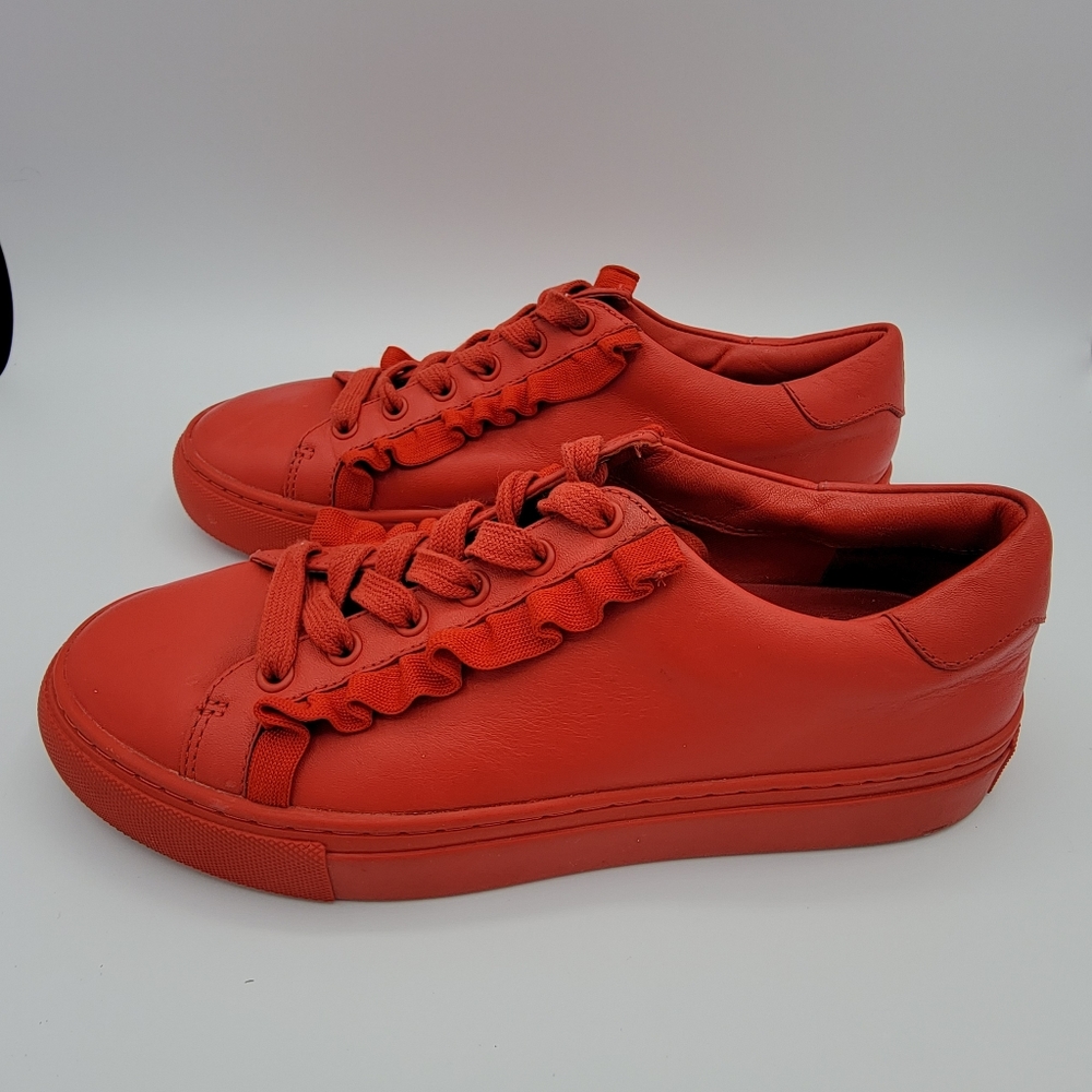 Tory Burch Red Leather Ruffle-Trim Sneakers